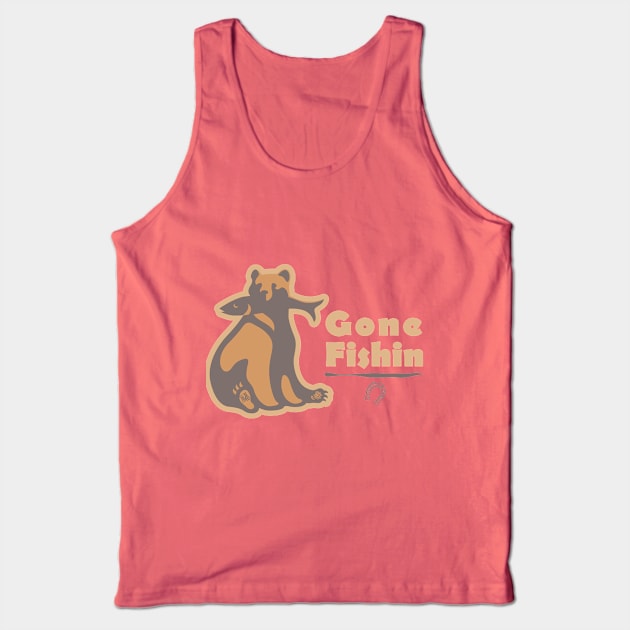 Gone Fishin Bear Tank Top by spicoli13